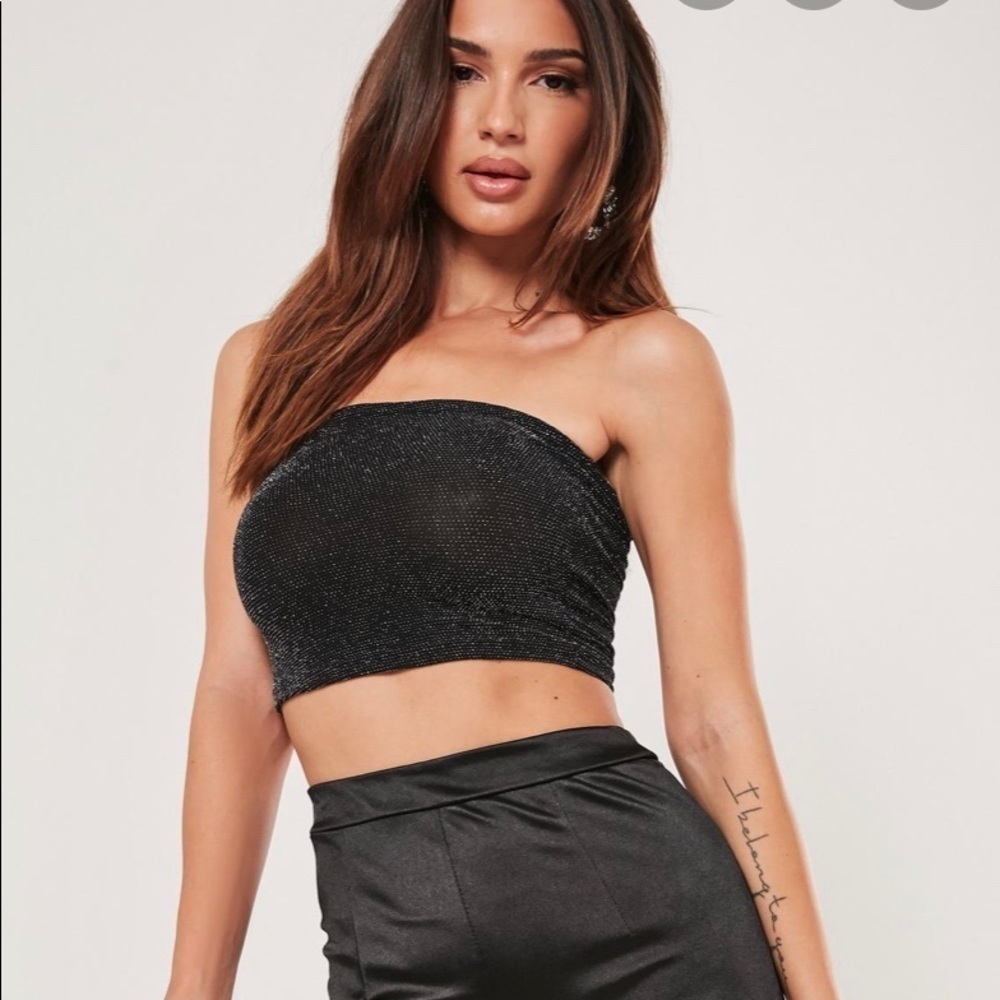 Missguided Silver sparkle black bralet tube top